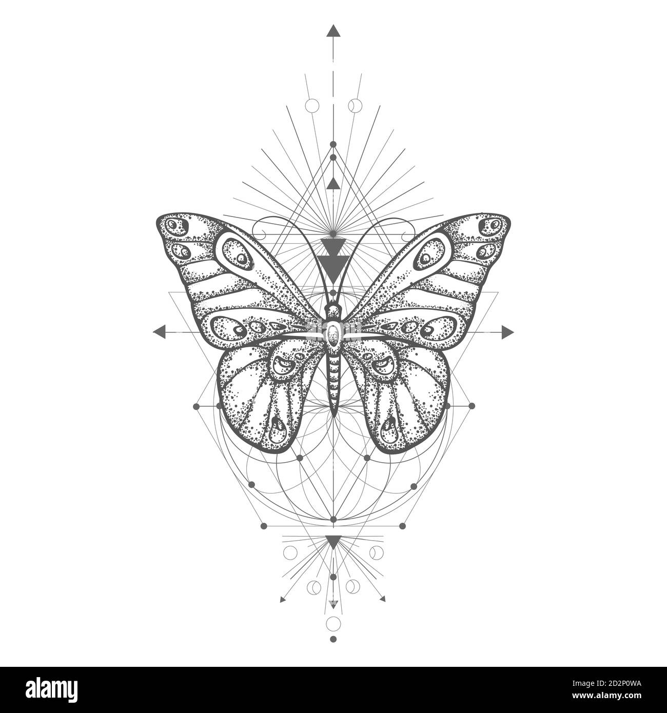 Vector Illustration With Hand Drawn Butterfly And Sacred Geometric Symbol On White Background Abstract Mystic Sign Black Linear Shape For You Desig Stock Vector Image Art Alamy