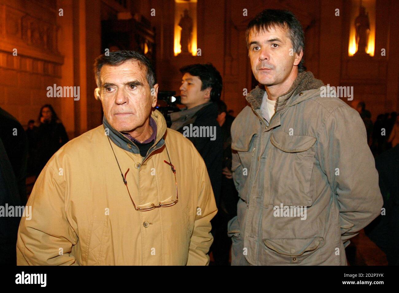Stephane Colonna (R) and his father Jean-Hugues Colonna are seen in Paris  court as they wait for the verdict in the trial of Yvan Colonna December  13, 2007. The court found shepherd