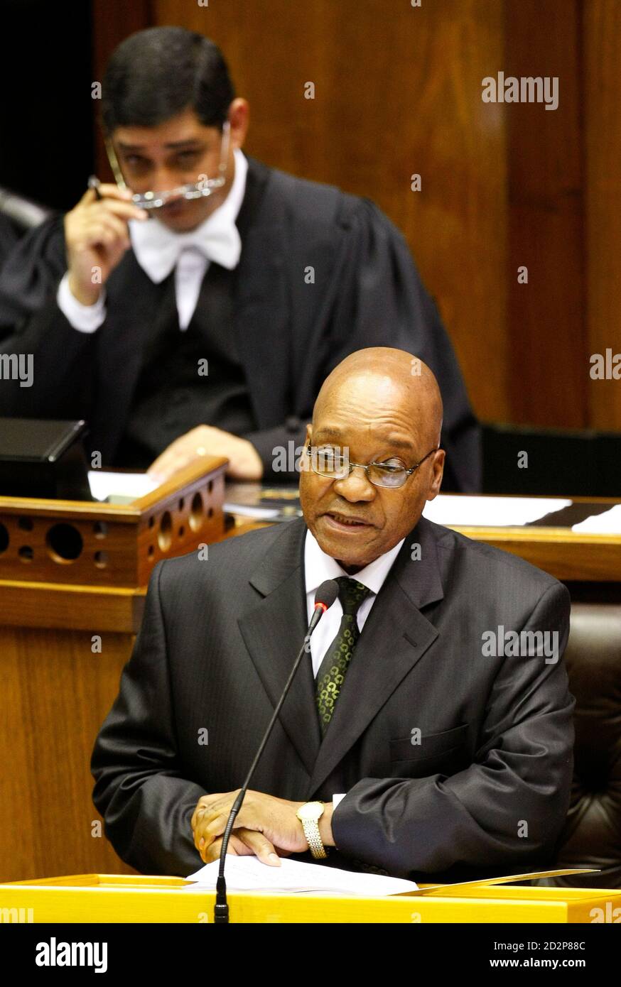 South African President Jacob Zuma delivers his State of The Nation address in Parliament,  June 3, 2009. South Africa must act now to minimise the impact of the global financial crisis on the poor, but still has to spend wisely, Zuma said on Wednesday in his first major speech as the country's leader.  REUTERS/Mike Hutchings (SOUTH AFRICA POLITICS) Stock Photo