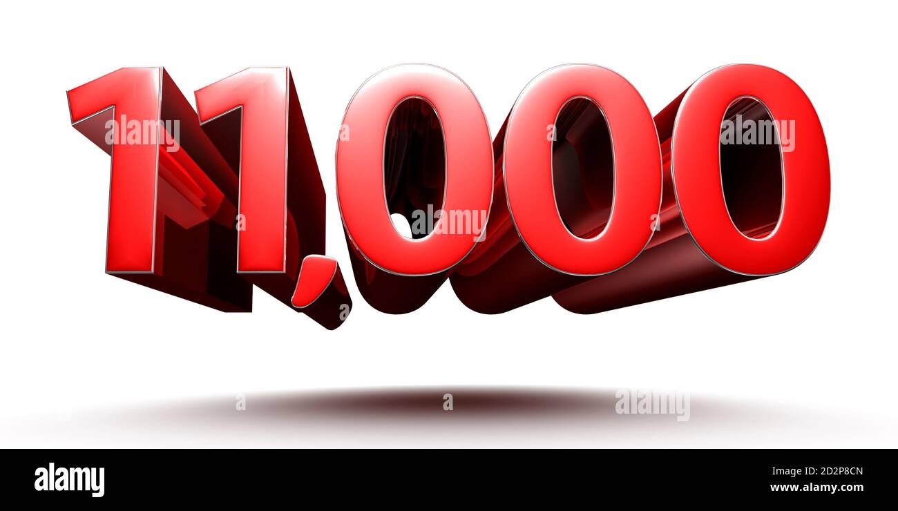 Red numbers 11000 isolated on white background illustration 3D rendering.(with Clipping Path). Stock Photo