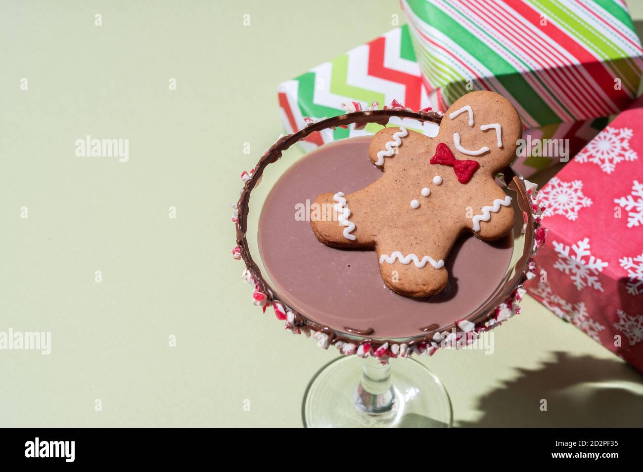 Gingerbread cookie man in a Christmas cocktail Stock Photo