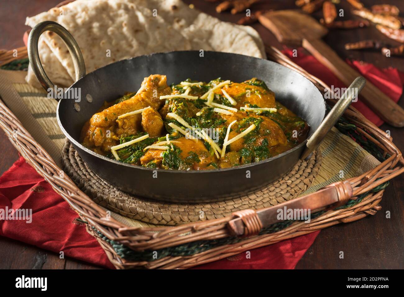 Palak murgh. Chicken and spinach curry. India Food Stock Photo