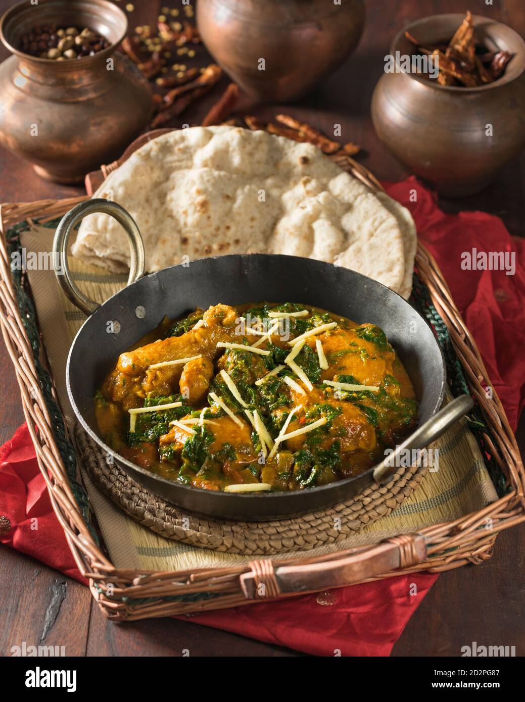 Palak murgh. Chicken and spinach curry. India Food Stock Photo