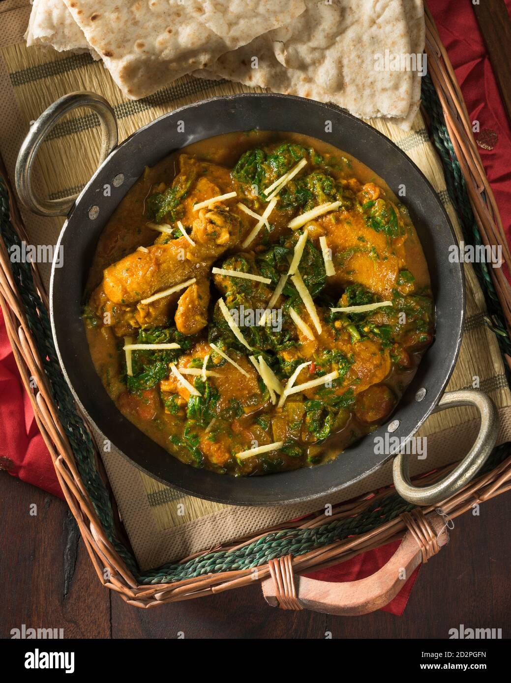 Palak murgh. Chicken and spinach curry. India Food Stock Photo