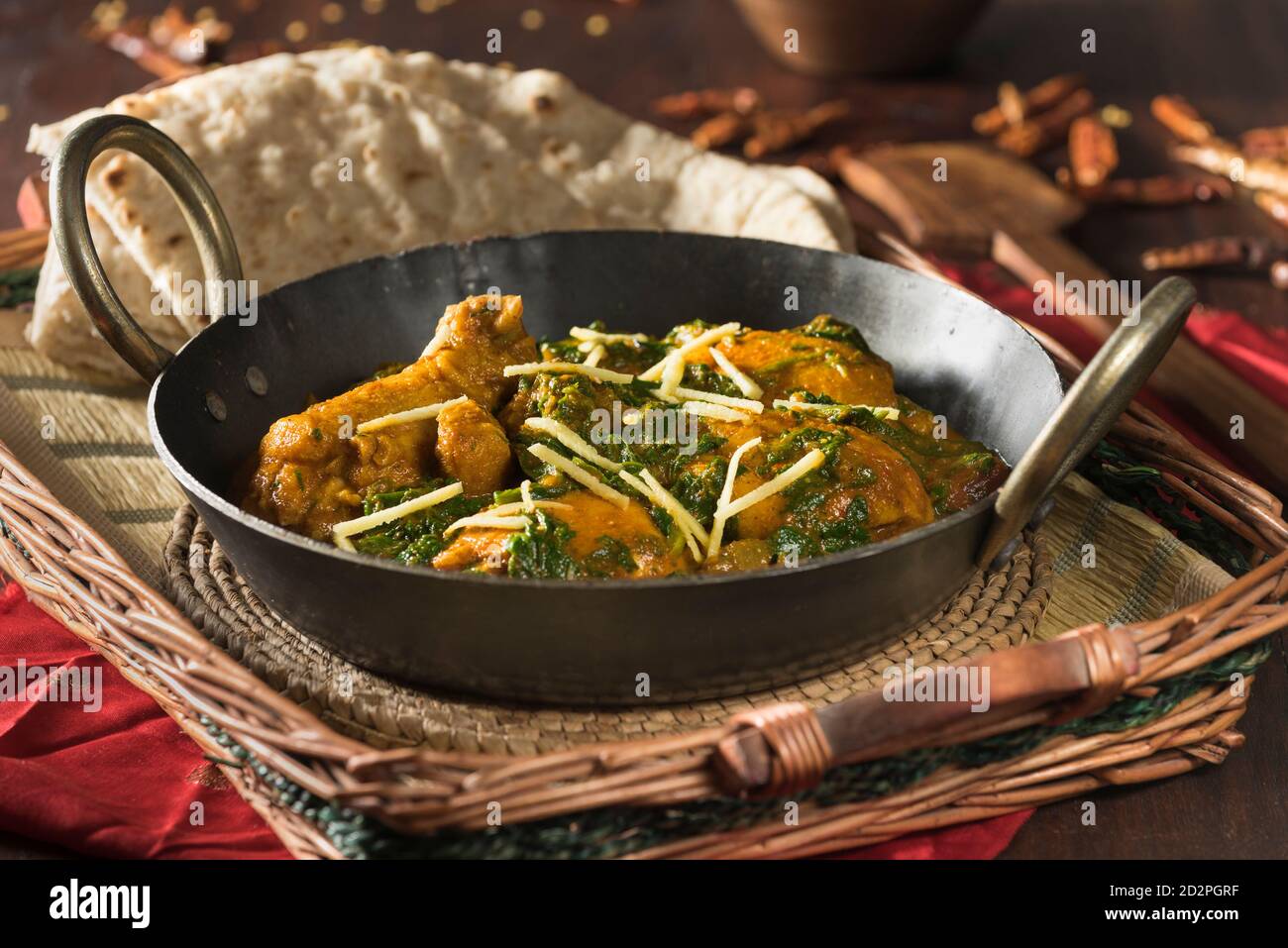 Palak murgh. Chicken and spinach curry. India Food Stock Photo