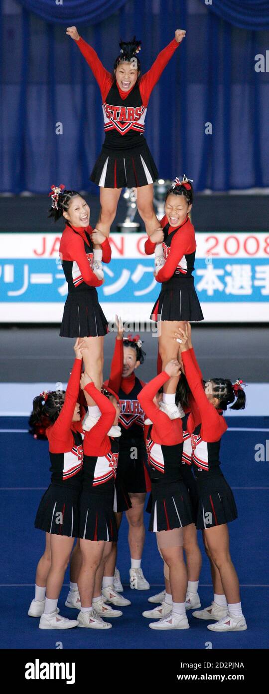 High school cheerleaders compete in the Japan Cup 2008 cheerleading