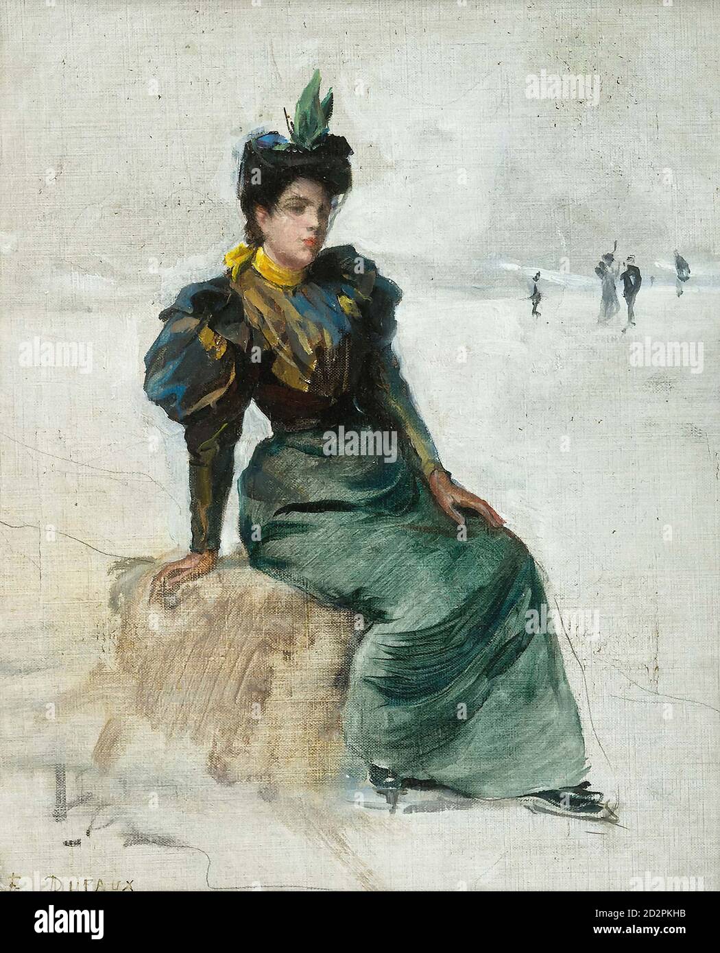 Dufaux FréDéric - Junge Dame Sich Vom Eislaufen Erholend - Swiss School - 19th  Century Stock Photo