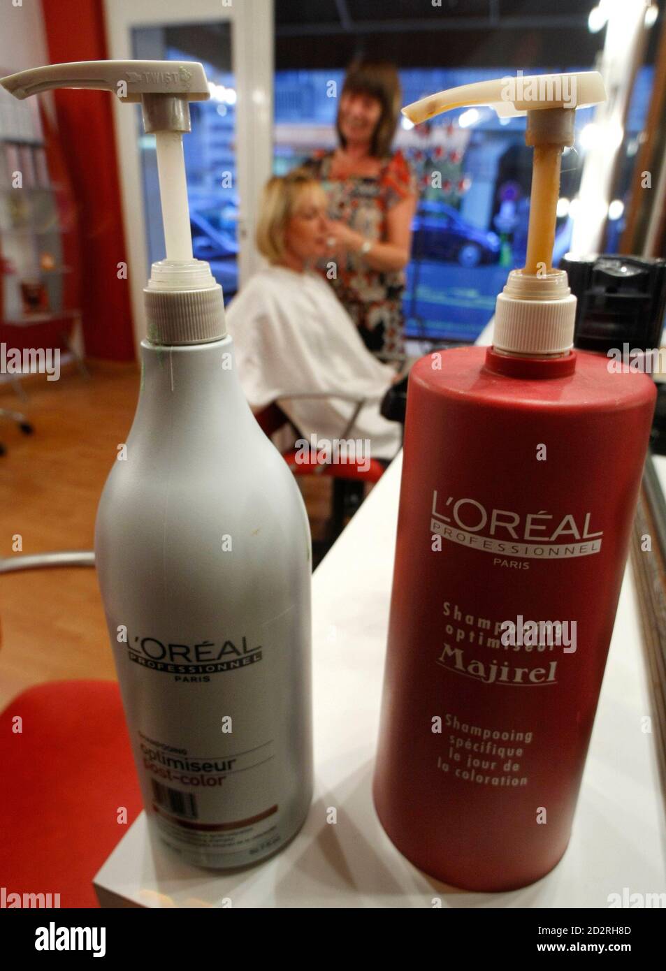 L'Oreal cosmetic and beauty products are seen in a hairdresser shop in  Nice, southern France, November 5, 2008. For years the undisputed leader at  high-end hair salons, L'Oreal is losing its shine