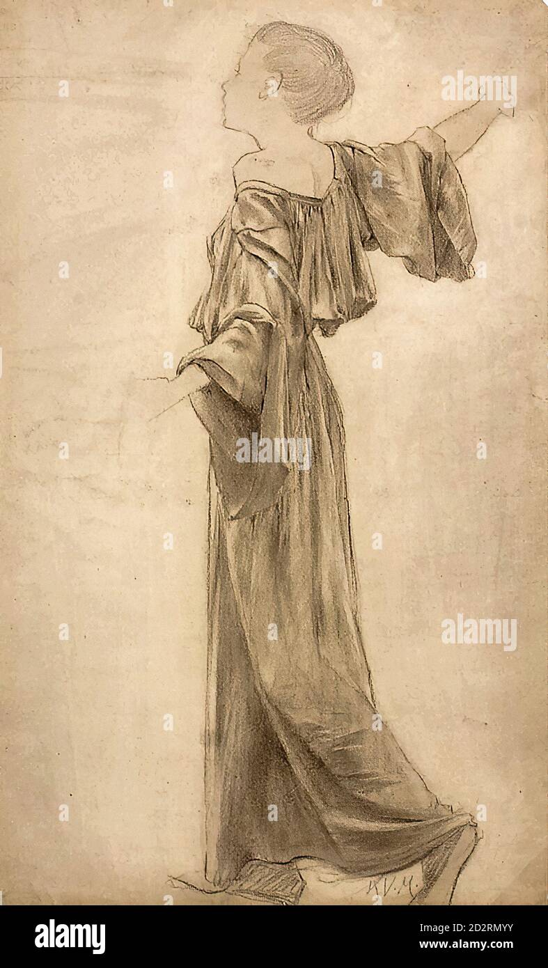 Masek Vitezlav Karel - Girl in Long Dress (Study) - Czech Republic and Slovakia School - 19th  Century Stock Photo