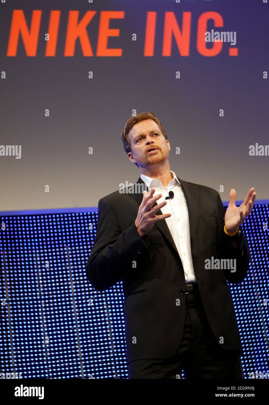 Nike Inc. Chief Executive Officer Mark Parker speaks at the Nike Investor  meeting event in New York, May 5, 2010. REUTERS/Mike Segar (UNITED STATES -  Tags: SPORT BUSINESS Stock Photo - Alamy