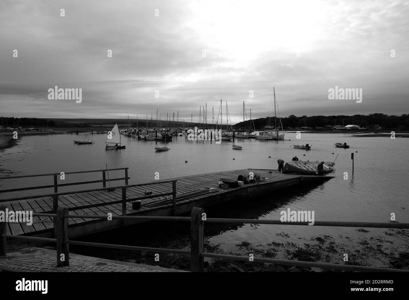 Yarmouth harbour estuary looking over Yarmouth Sailing Club's wooden