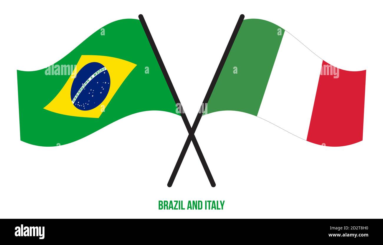 Brazil and Italy Flags Crossed And Waving Flat Style. Official ...
