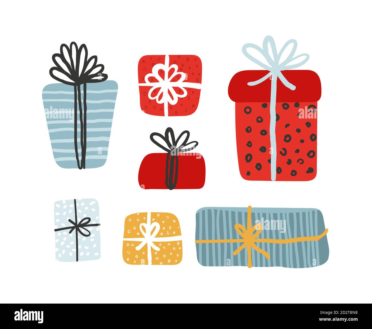 Gift boxes set, presents isolated on white background. Sale, holiday, shopping concept. Collection for Birthday, Christmas. Colorful wrapped. Stock Vector Cartoon flat design Stock Vector