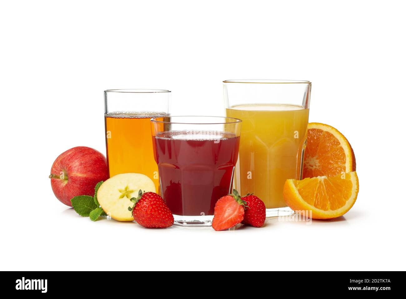 Freshly squeezed juices isolated on white background Stock Photo