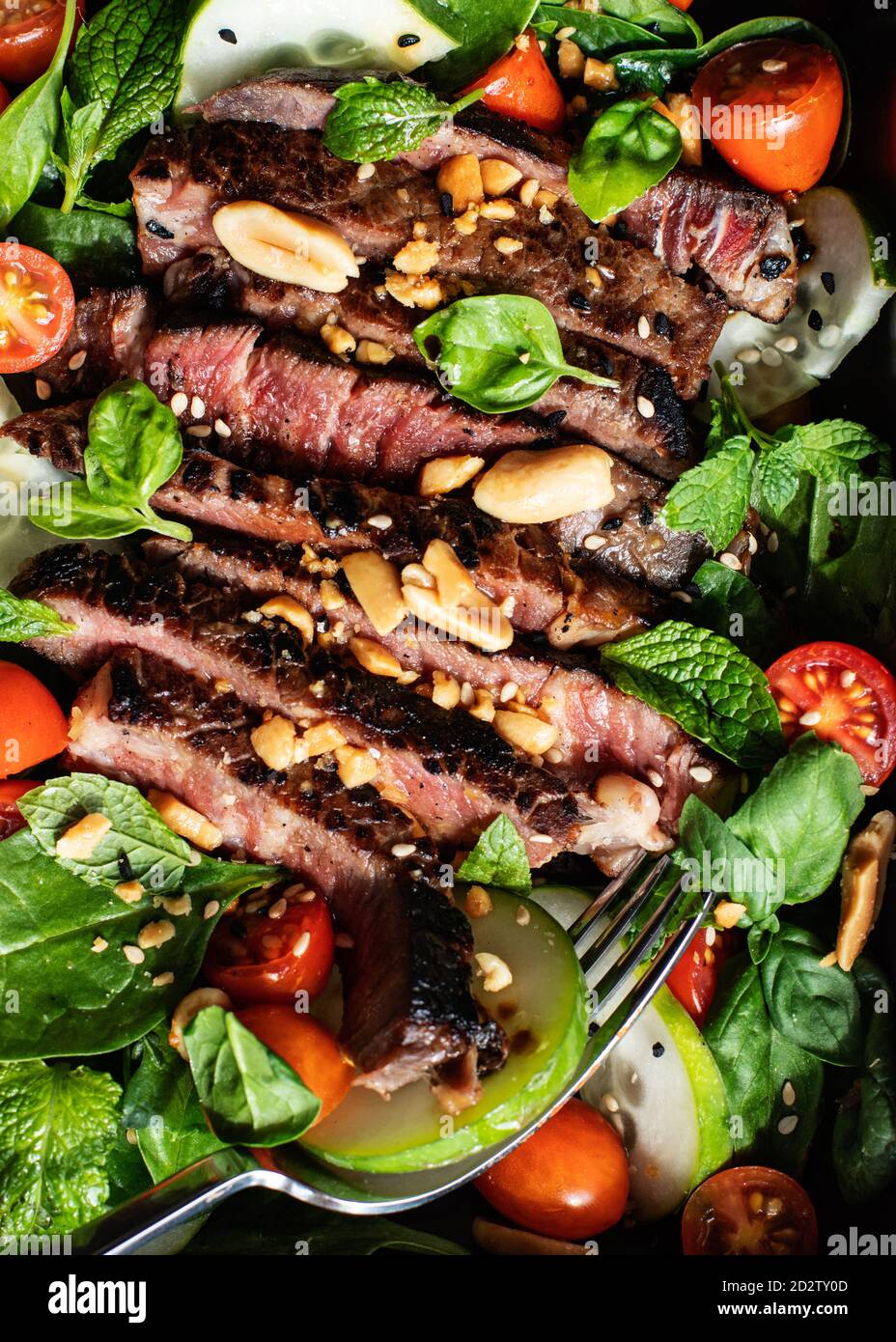 Close-up beef thai salad on dish Stock Photo