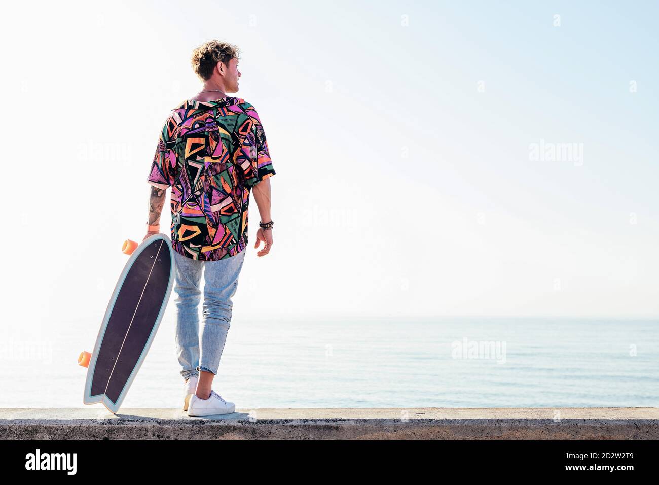 Back view of young hipster male skater 