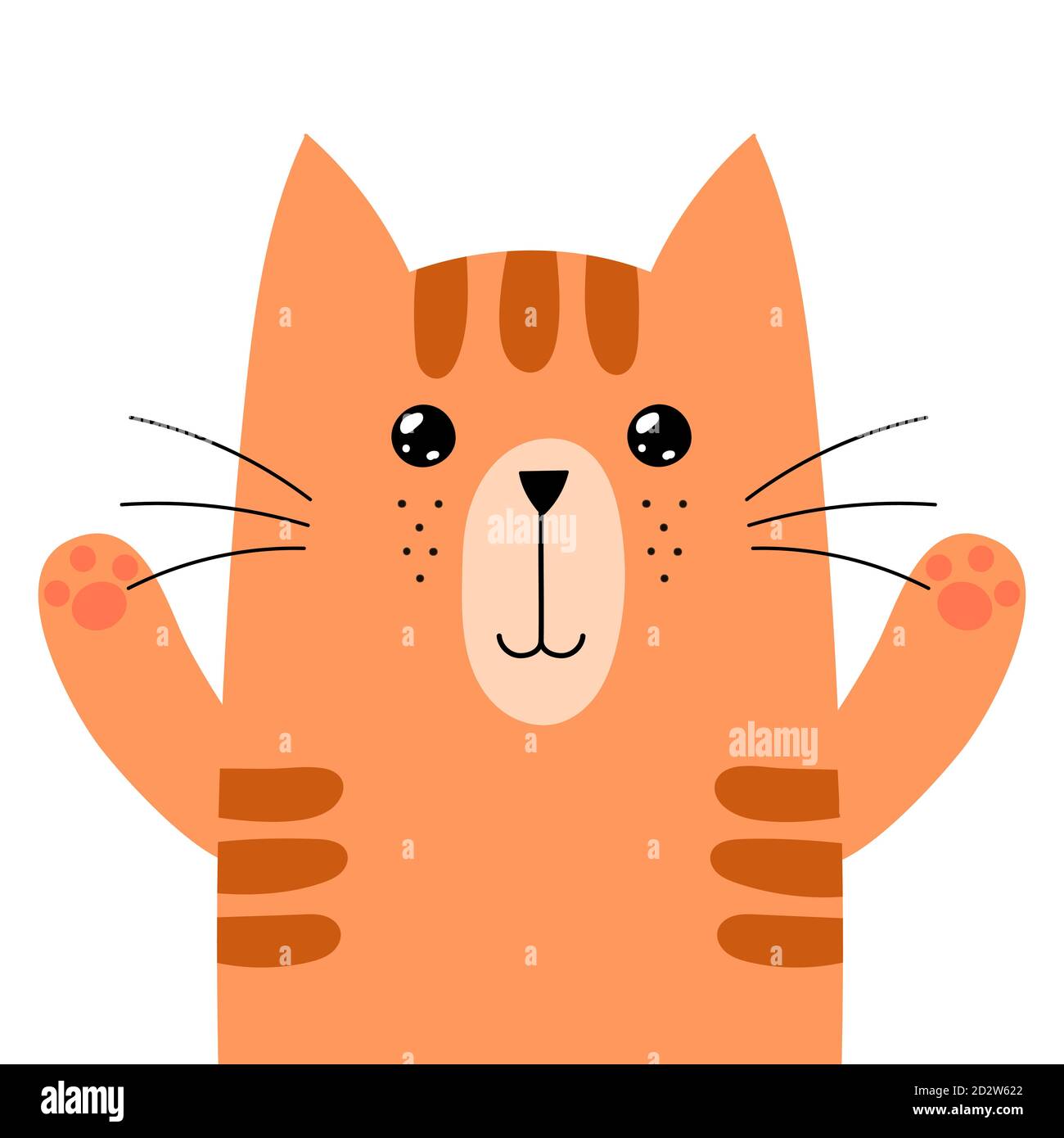 Funny ginger cat isolated element. Cute feline character in cartoon style Stock Vector