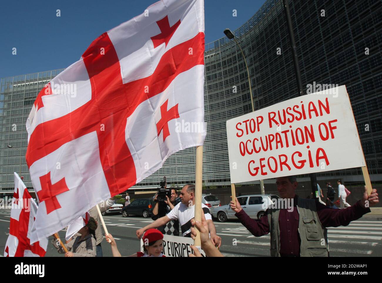 Georgians Take Part In A Protest Outside The European Commission Headquarters In Brussels May 6 08 Several Hundred People Urged The European Union To Influence Russia To Not Interfere In Georgian Affairs