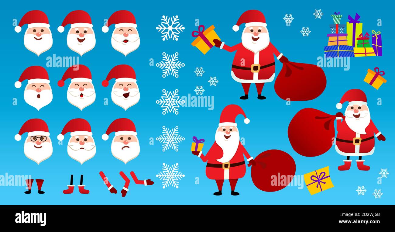 Santa Claus in red clothes. Set of different emotions character Santa ...
