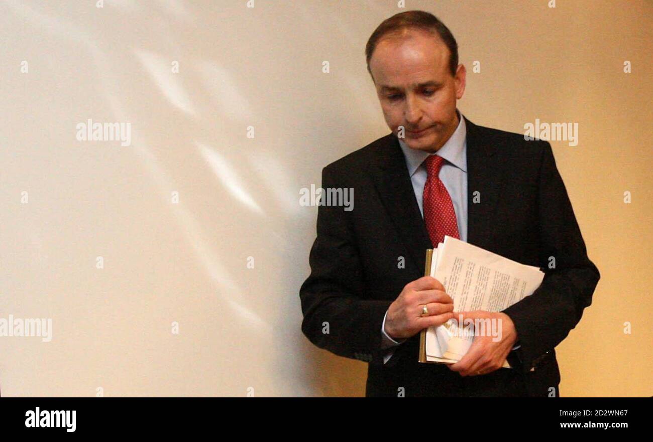 Irish Foreign Affairs Minister Micheal Martin is seen before a press conference in Dublin, after he tendered his resignation to Taoiseach Brian Cowen and signalled that he intends to vote against him in a motion of confidence this week as leader of the ruling Fianna Fail party. Stock Photo