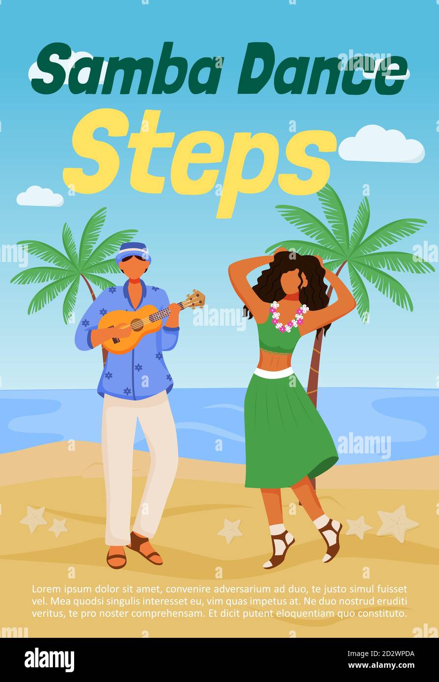 Samba dance steps poster flat vector template. Traditional dancing. Sea  shore. Brochure, booklet one page concept design with cartoon characters  Stock Vector Image & Art - Alamy