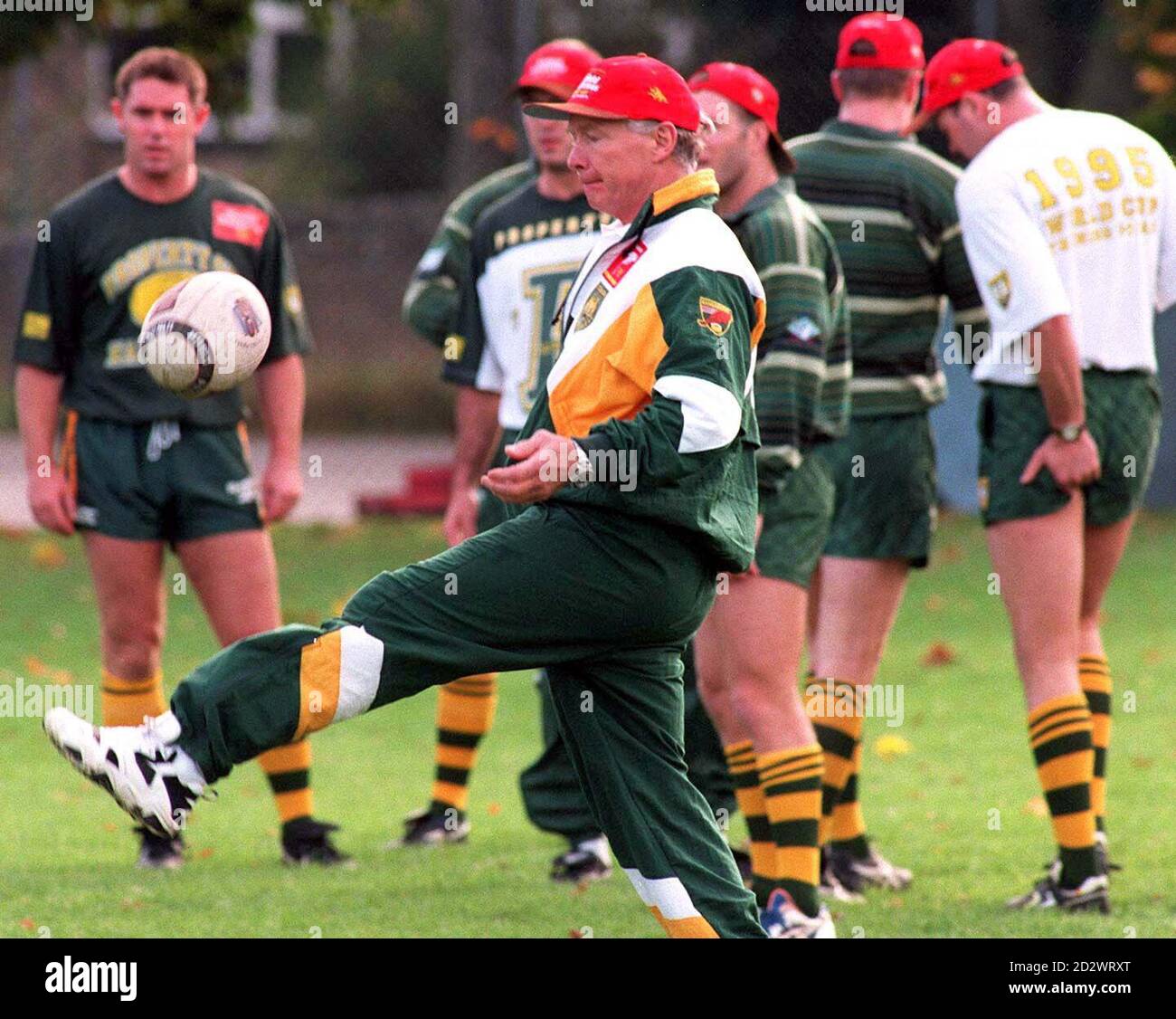 The Australian Rugby League Team Coach Bobby Fulton with his squad at training in Leeds today (Weds) after the announcement of an Inquiry into his alleged remarks to the director of referees