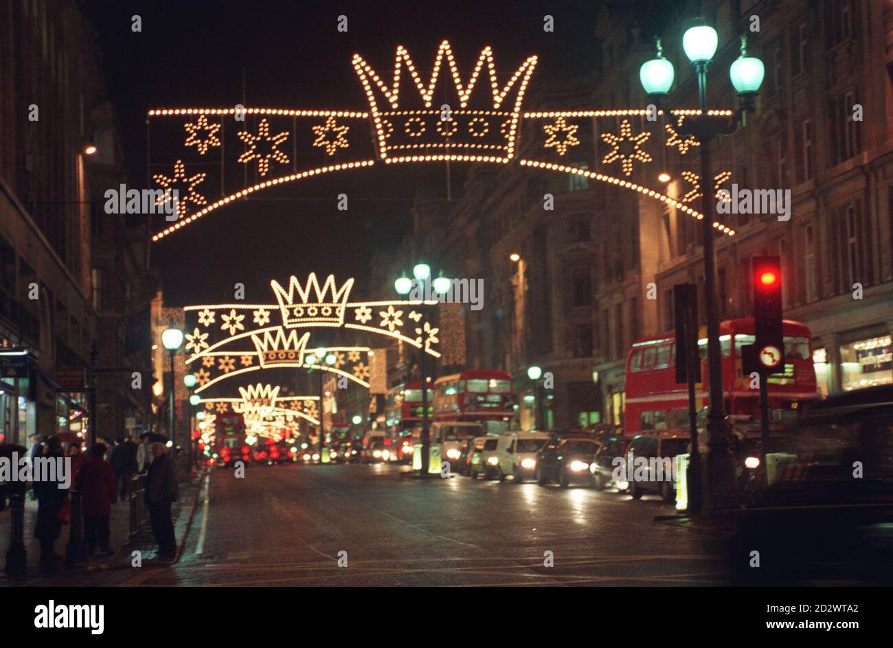 The Christmas lights in London's Regent Street, which were turned on by pantomime stars Lesley Joseph and Britt Ekland. Stock Photo
