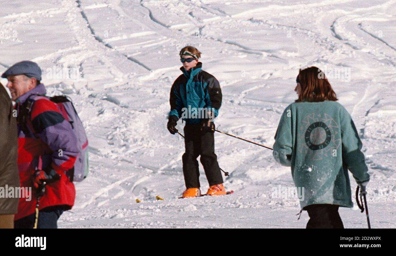 Prince Harry skies off down the slopes above the alpine skiing resort of  Klosters in Switzerland on the first full day (Tuesday) of his skiing  holiday with his brother and father, the