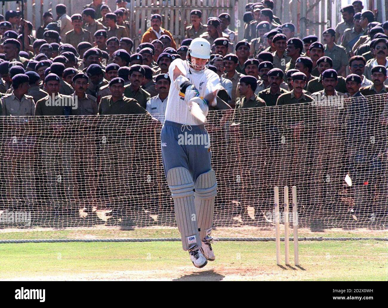 Stephen Fletcher The New Zealand Batsman Is Watched By Some Of The Thousands Of Soldiers And Police Who Attended The Stadium In Ahmedabad Today Tues Where New Zealand And England Had Practice