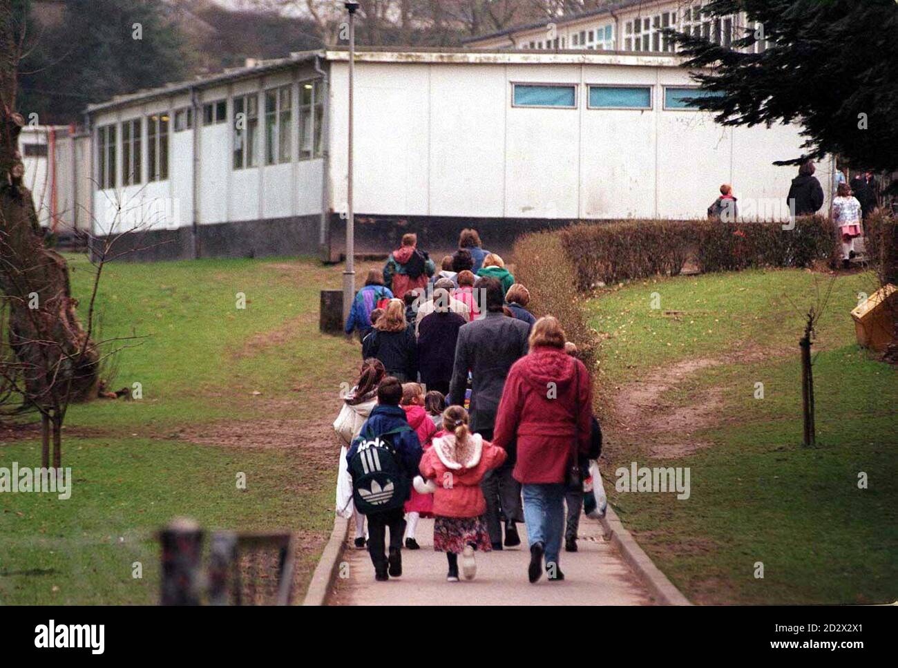 Children return to Dunblane Primary School today Friday 22/3/96 for the