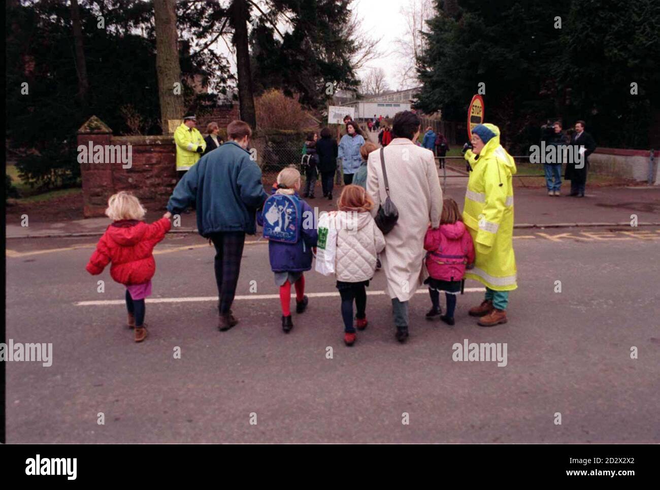 Children return to Dunblane Primary School today Friday 22/3/96 for the