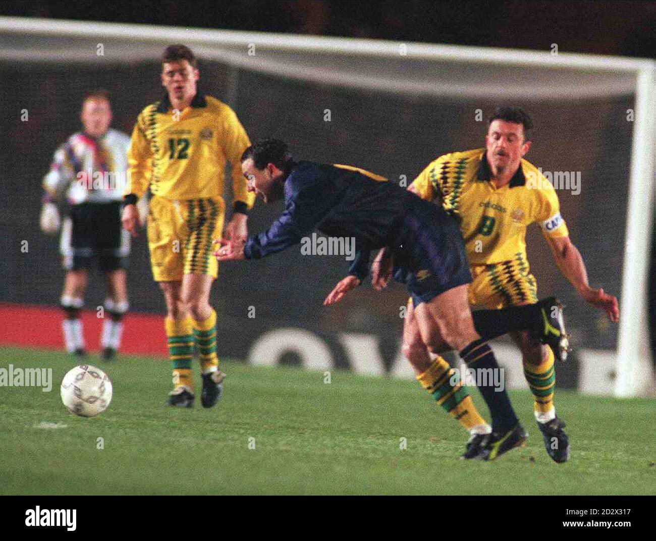Sotland's Paul McStay takes a tumble during tonight's (Wed) friendly international against Australia, at Hampden Park. Photo by Geoff Holmes/PA Stock Photo