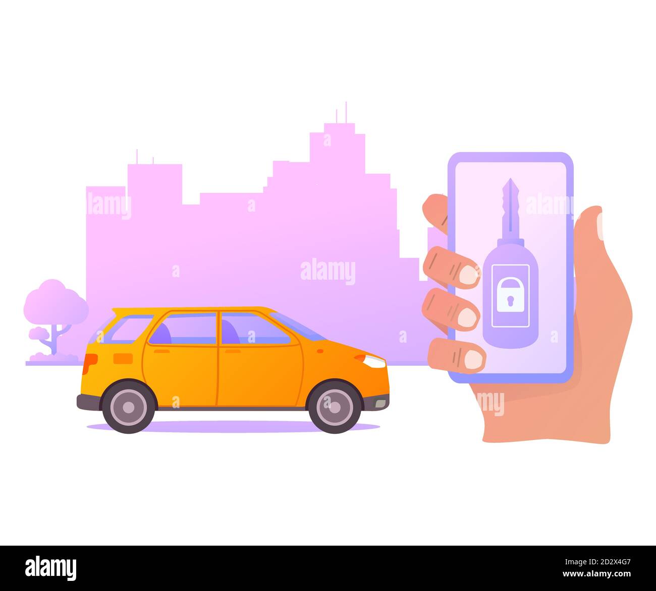 Smart car key security .The smartphone controls wireless auto. Stock Vector