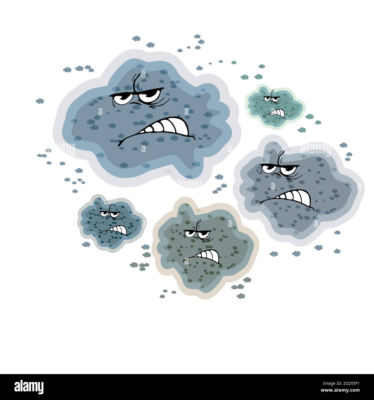 Angry mold isolated on white background.Cartoon bacteria, germs, mould or viruses faces.Pathogen microbes, mildew or corona with eyes and teeth.Vector Stock Vector