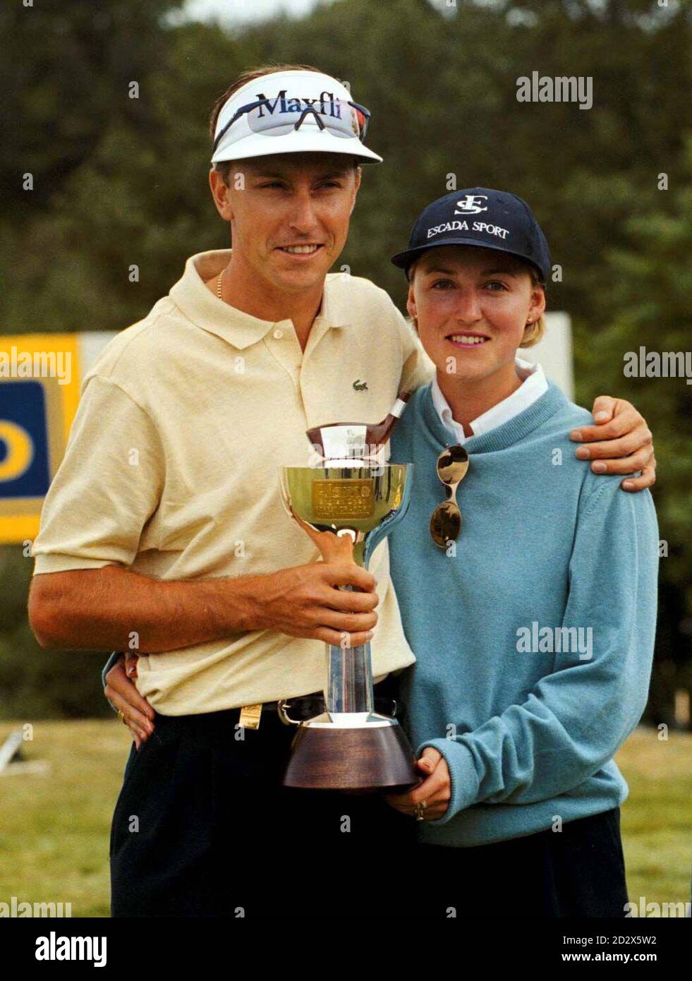Robert Allenby with his wife Nadina after gaining victory in the Alamo