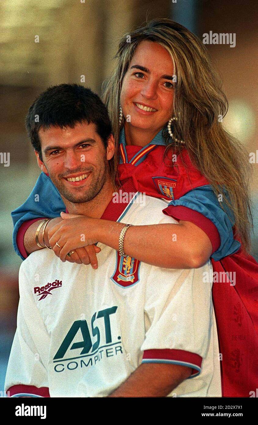 Aston Villa's new signing Fernando Nelson, from Sporting Lisbon, who played with Portugal in the recent Euro 96. Joined by his girlfriend Maria Jose, at Villa Park, Birmingham today (Monday). Picture DAVID JONES/PA Stock Photo