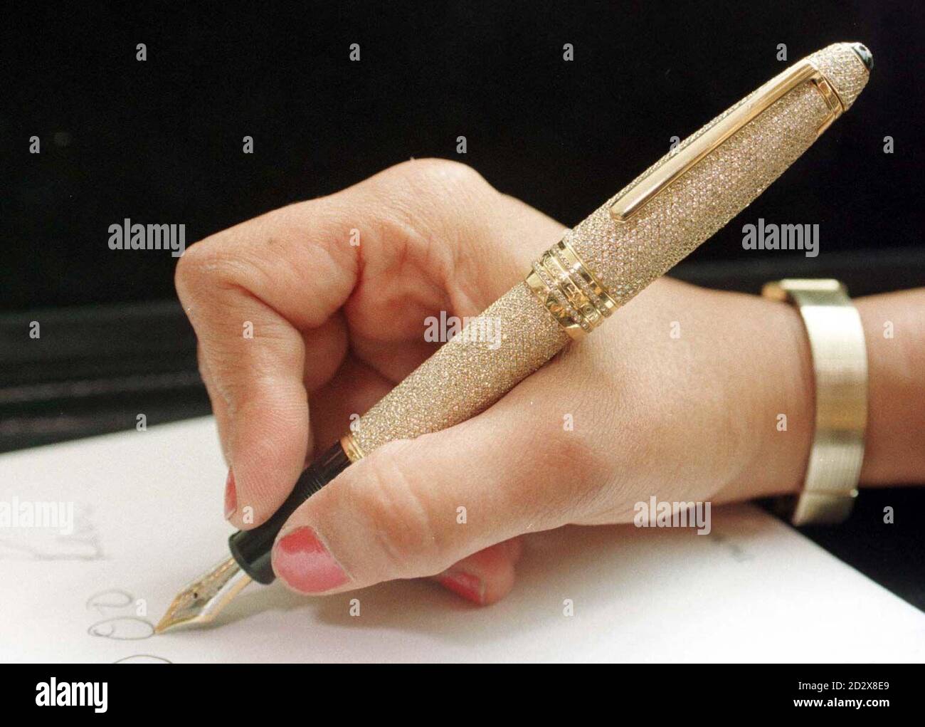 The worlds most expensive fountain pen, an 82,000 Montblanc Meisterstuck  Solitaire Royal, pictured at Heathrow Airport, where it is the star  attraction at tomorrow's opening of the Pen Shop, in Terminal 2.