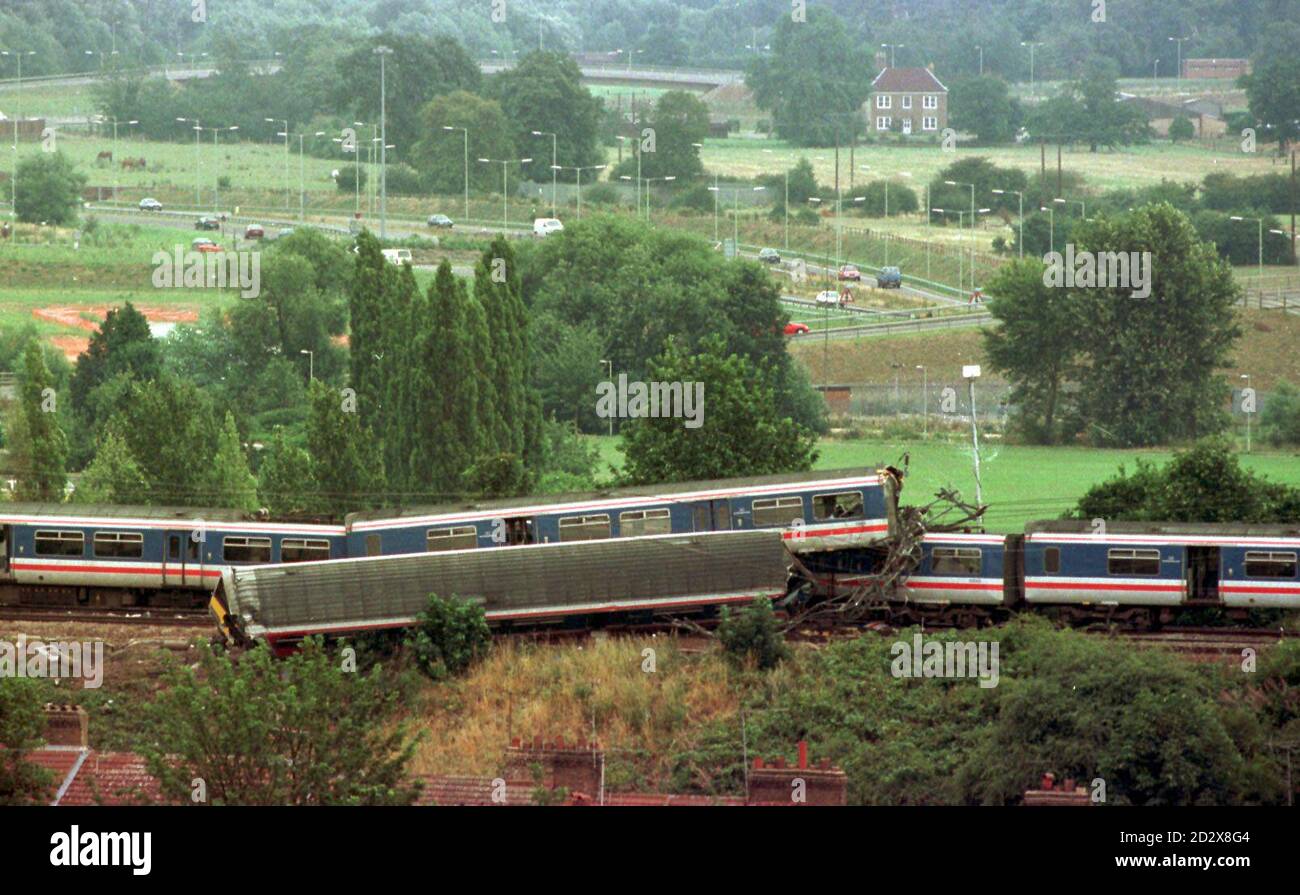 A view from Watford town centre showing the trains involved in