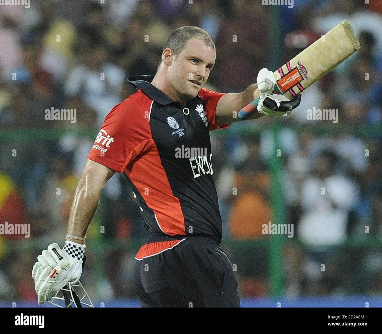 England captain Andrew Strauss celebrates his century during the ICC ...