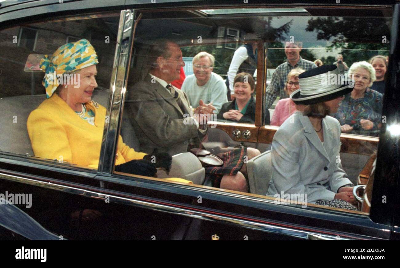 The Queen and Duke of Edinburgh, with grandaughter Zara Phillips, leaving Crathie Church near Balmoral today (Sunday).  Photo by Chris Bacon/PA Stock Photo