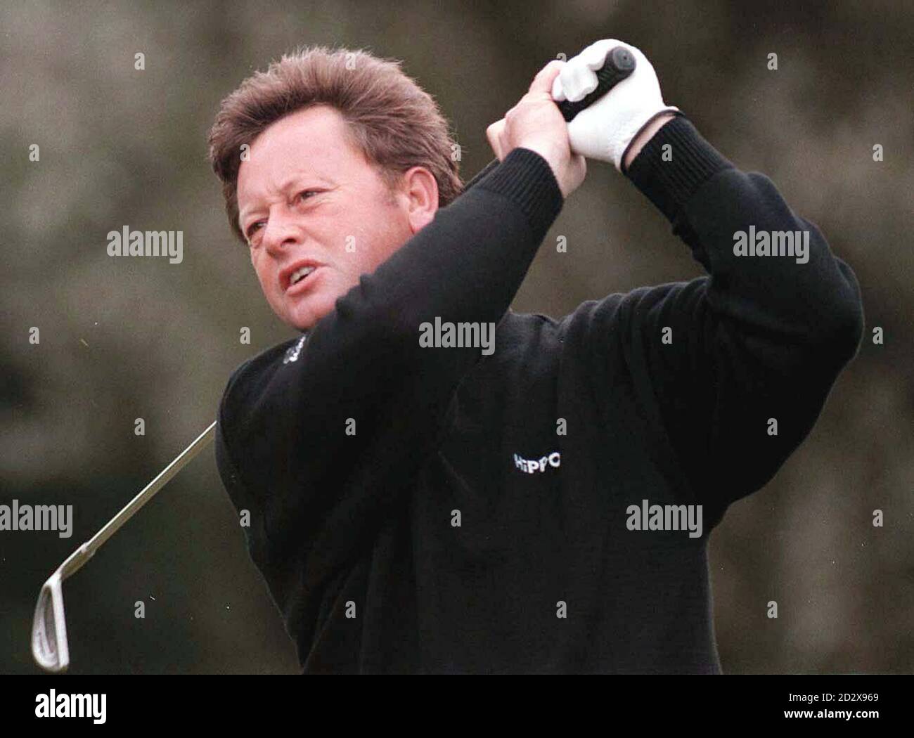 Ian Woosnam tees off on the 18th hole to finish his first round of the One 2 One British Masters at Collingtree Park, Northampton, today (Thursday), which was stopped by rain yesterday. Picture by Stefan Rousseau. Stock Photo