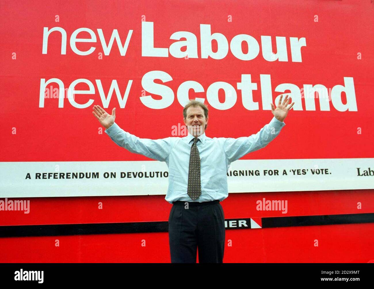 Labour leader Tony Blair, after unveiling a billboard in Dundee Stock