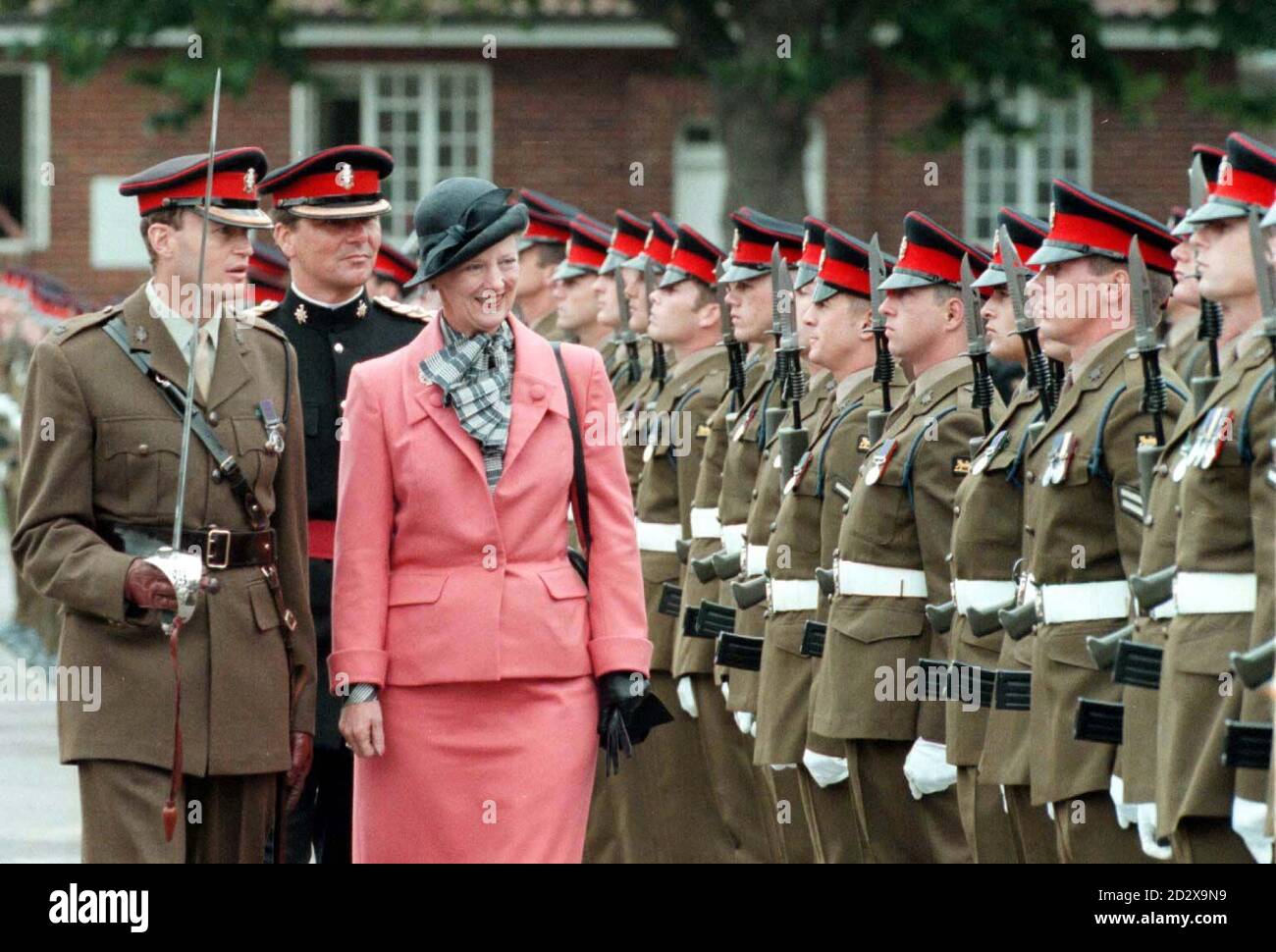 Queen Margrethe II of Denmark inspects a guard of honour during her vist to the 1st. Battalion of the Princess of Wales's Royal Regt, during her vist to Howe barracks at Canterbury today (Monday) in her role as Allied Colonel in Chief . Photo by David Giles Stock Photo