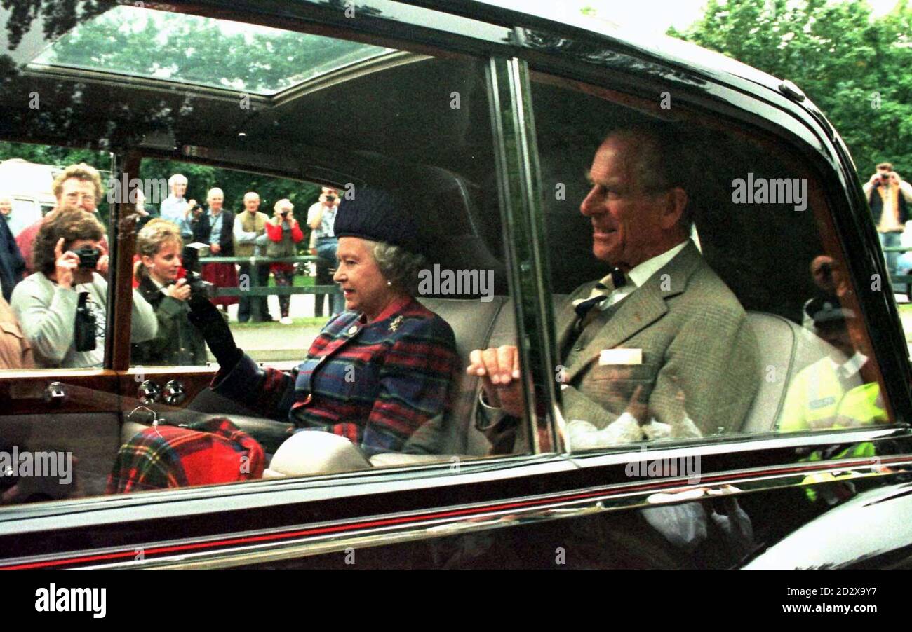 The Queen and Duke of Edinburgh arriving at Crathie Church, near Balmoral this morning (Sunday). Photo by Chris Bacon/PA Stock Photo