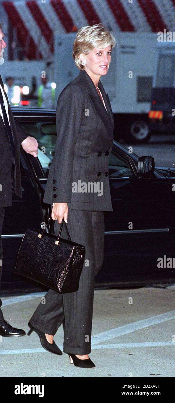 Diana, Princess of Wales, at Heathrow Airport before boarding a British Airways Concorde, bound for New York, where she is to meet Presidential First Lady Hillary Clinton. Stock Photo