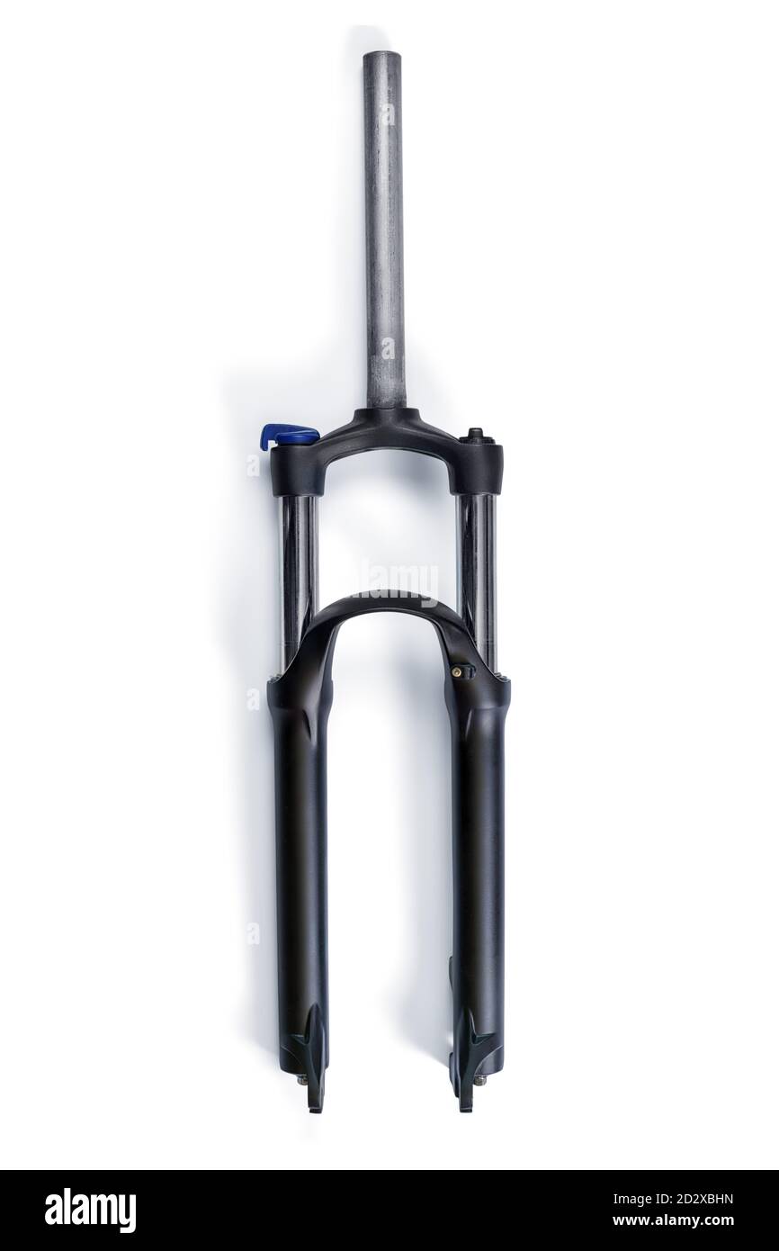 Black bicycle suspension fork. Isolated on white, clipping path