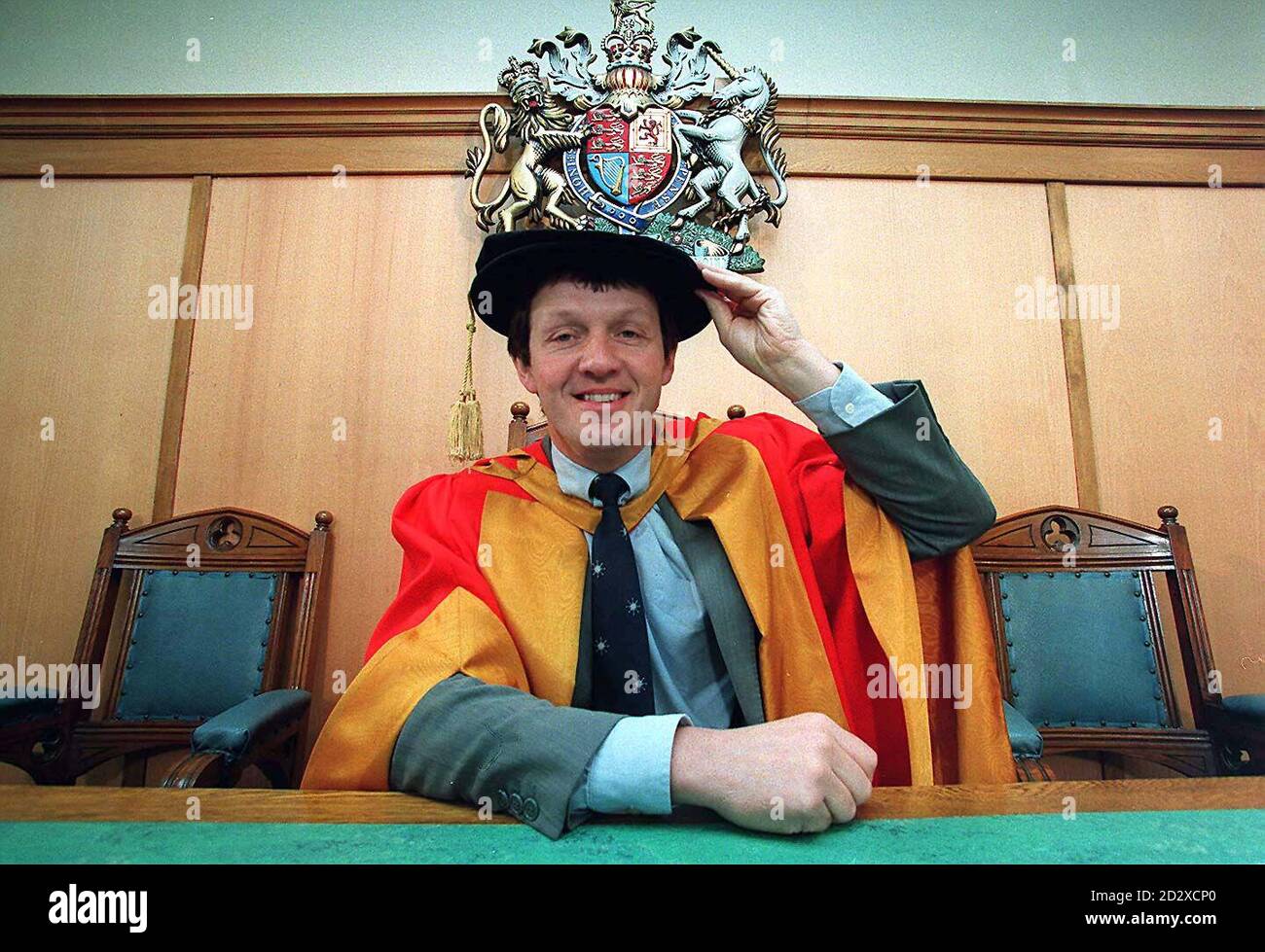 Actor Kevin Whately, who played caring doctor Jack Kerruish in Peak  Practice and the affable Sgt Lewis in Inspector Morse, poses in a mock  court after receiving his degree in law at