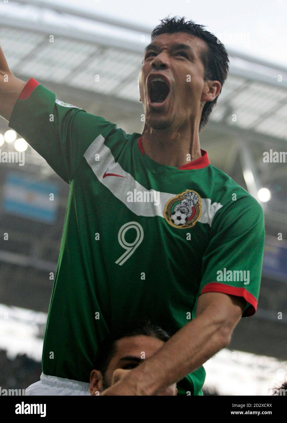 Mexico's Jared Borgetti celebrates after Rafael Marquez scored his team's  first goal against Argentina during their second round World Cup 2006 soccer  match in Leipzig June 24, 2006. FIFA RESTRICTION - NO
