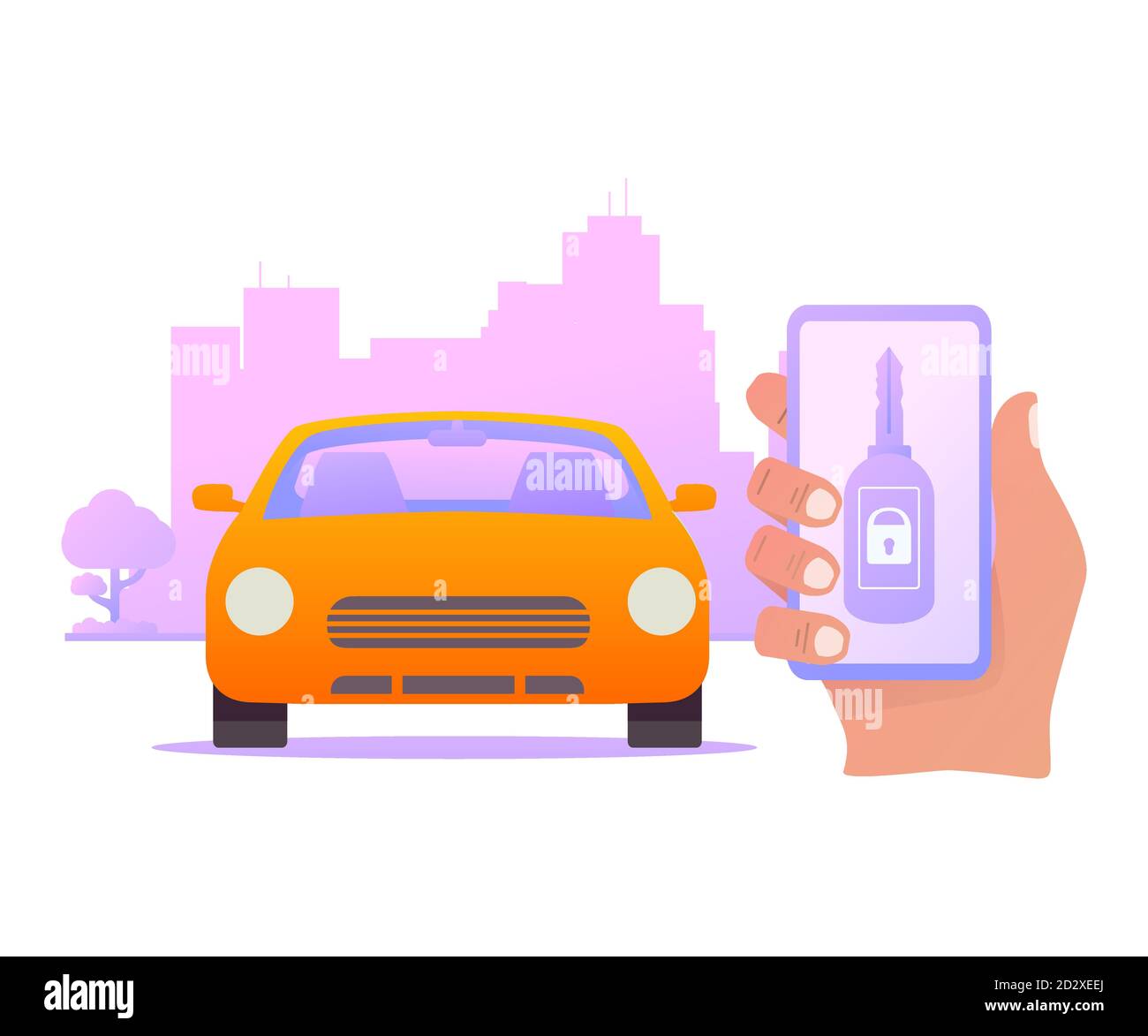 Smart car key security .The smartphone controls wireless auto. Stock Vector