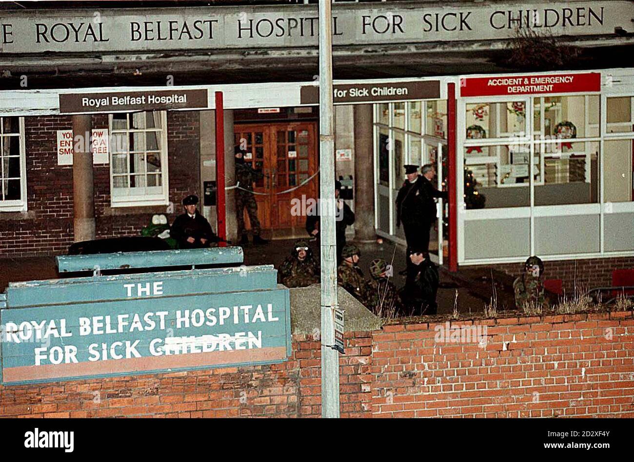 The scene of the shooting attempt on DUP MP Nigel Dodds at The Royal Victoria Hospital, Belfast, tonight (Friday). A policement was shot and injured in the incident. Photo by Brian Little/PA. SEE PA STORY ULSTER Shooting. Stock Photo
